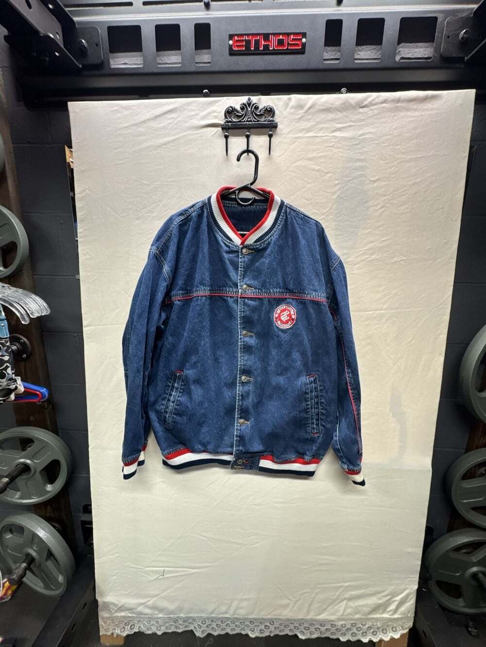 Rocawear Vintage Denim Varsity Bomber Jacket Size XXL
